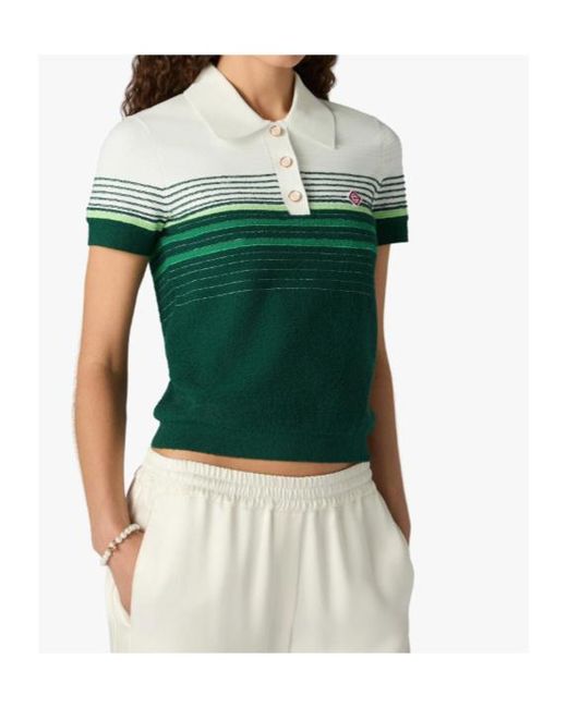 Casablanca Green Logo Patch Stripe Knit Polo Top