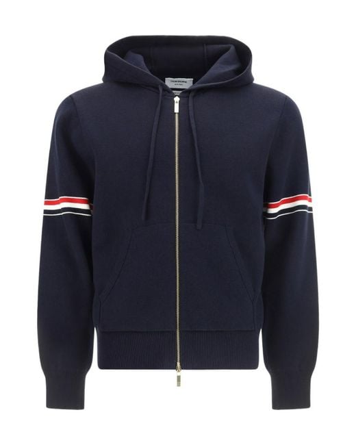 Thom Browne Blue Zip-Up Drawstring Hoodie for men