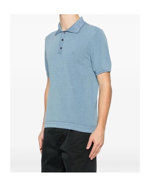 Etro Blue Logo Embroidered Pique Polo Shirt for men