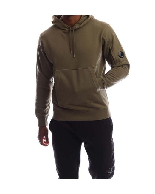 C P Company Green Diagonal Raised Fleece Lens Hoodie for men