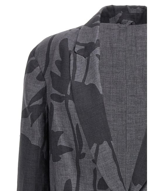 Brunello Cucinelli Gray Floral Printed Single-Breasted Blazer