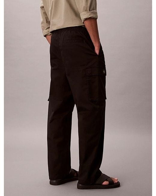 Calvin Klein Black Cotton Stretch Straight Fit Cargo Trousers for men