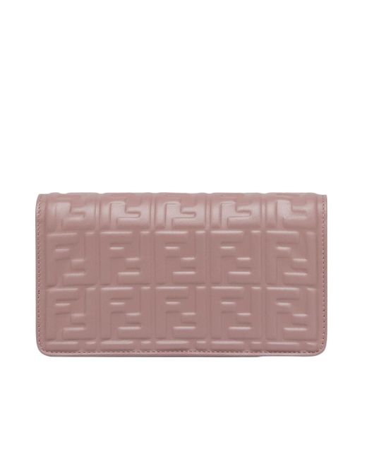 Fendi Pink Mauve Nappa Leather Wallet With Ff Motif