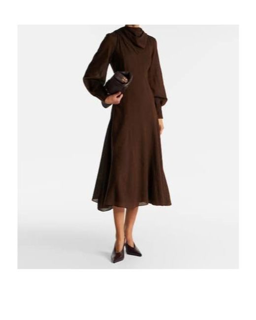 Emilia Wickstead Brown Avara Draped Wool Twill Midi Dress