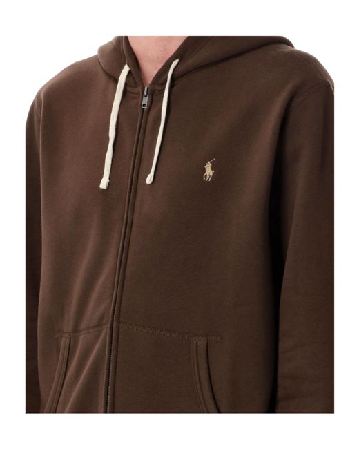 Polo Ralph Lauren Brown Logo Embroidered Zipped Hoodie for men
