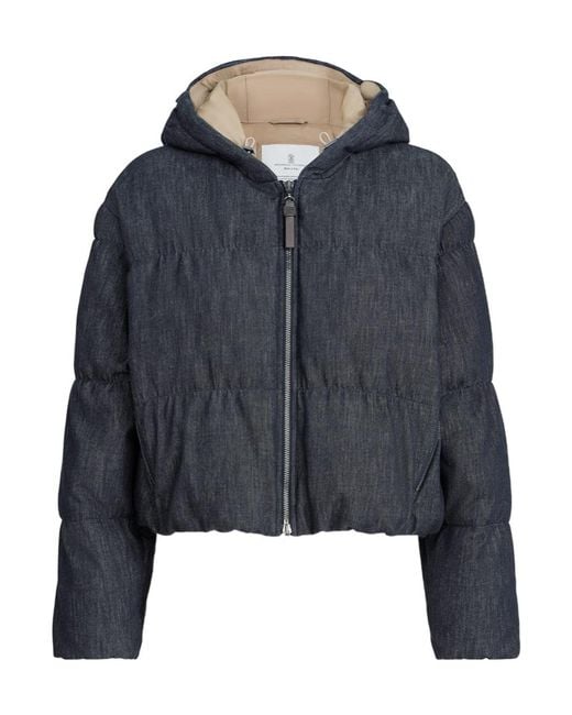 Brunello Cucinelli Blue Zip-Up Hooded Jacket