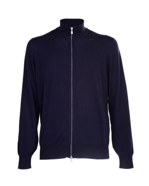 Brunello Cucinelli Blue Long Sleeved Zip-Up Cardigan for men
