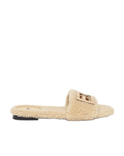 Fendi Natural Sheepskin Slides