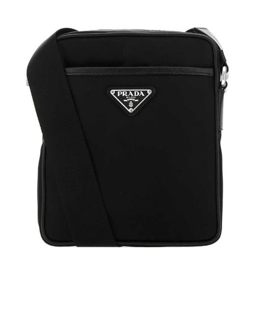 Prada Black Logo Plaque Zipped Shoulder Bag for men