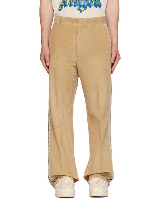 Palm Angels Natural Side Stripe Detailed Corduroy Pants for men