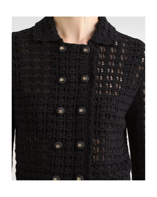 Dolce & Gabbana Black Double-Breasted Crochet Jacket