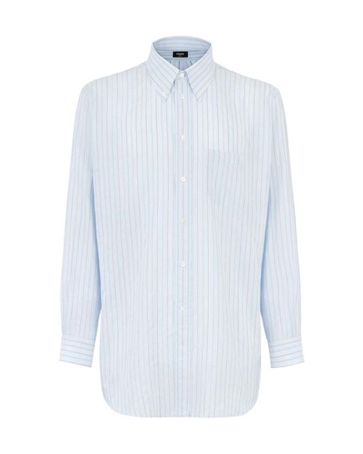 Fendi White Striped Button-Down Shirt for men