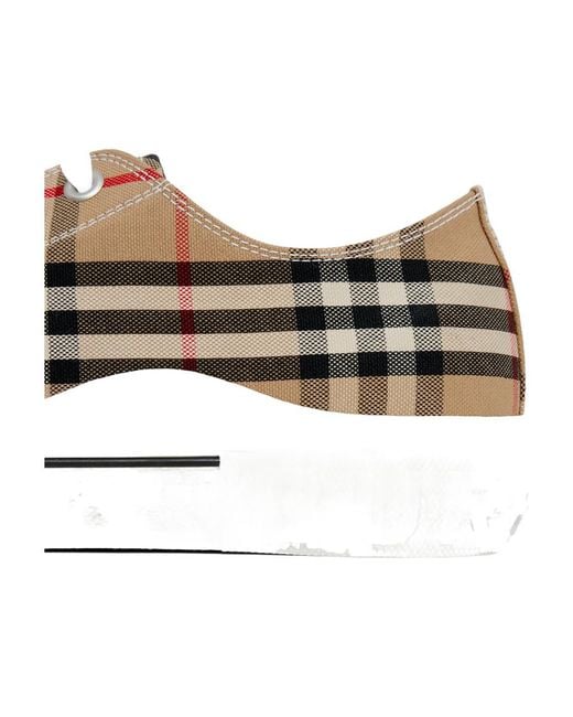 Burberry White Checked Lace-Up Sneakers