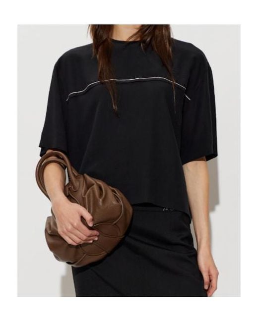 Marni Black Contrast-Stitch Silk T-Shirt