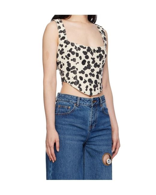Area Blue Dalmatian-Print Denim Corset Top
