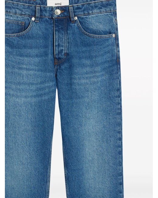 AMI Blue Logo Patch Classic Fit Jeans for men