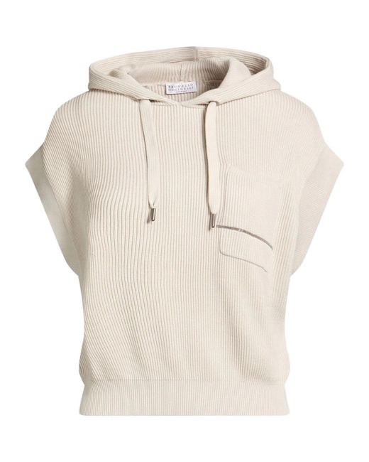 Brunello Cucinelli Natural Solid Color Knit Short-Sleeve Sweatshirt