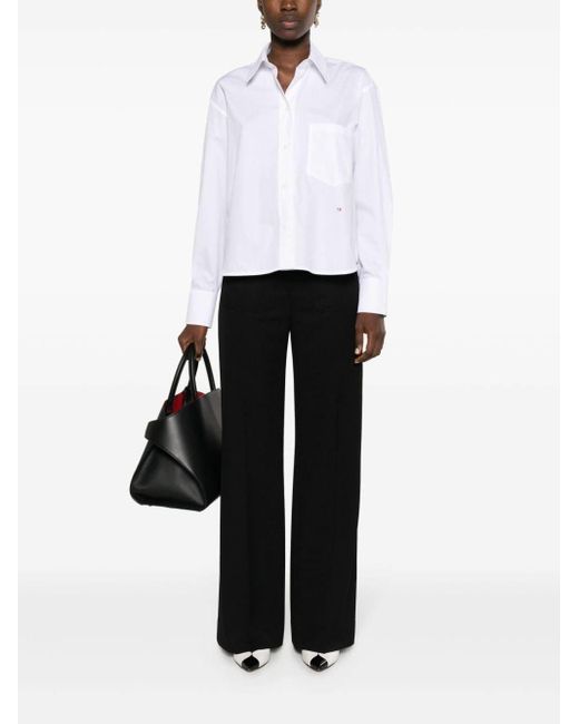Victoria Beckham White Logo Embroidered Long-Sleeved Shirt