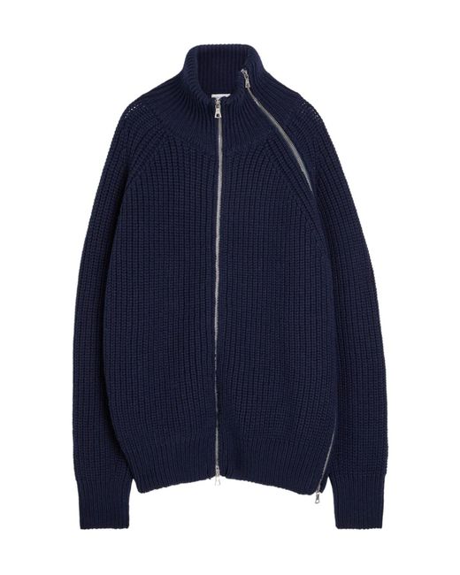Dries Van Noten Blue Ribbed Wool Cardigan for men