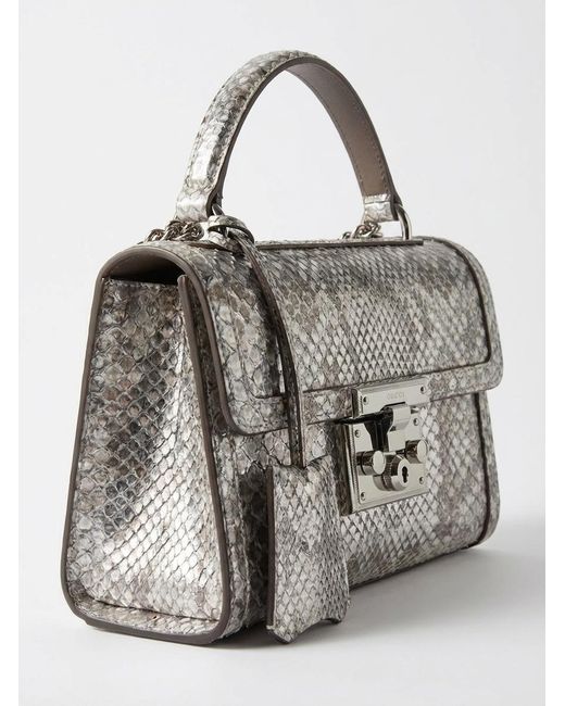 Gucci Gray Padlock Python Small Top Handle Bag