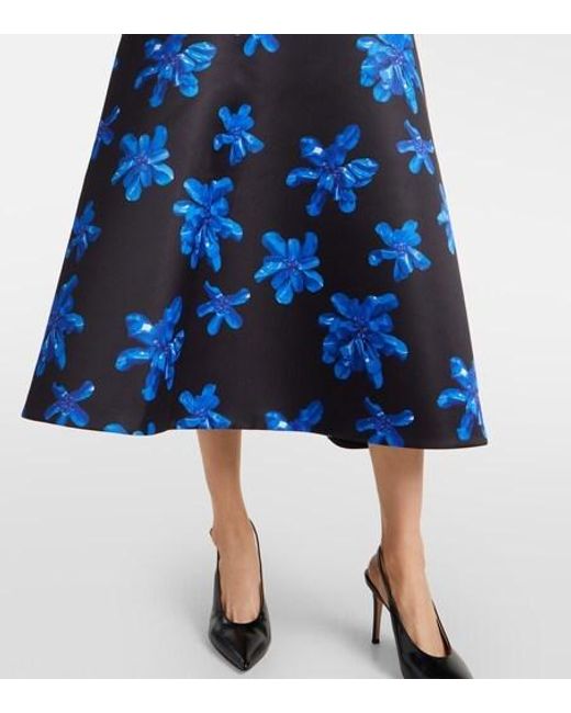 Emilia Wickstead Blue Tamilla Floral Midi Skirt