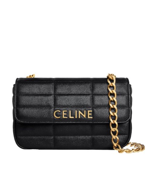Céline Black Chain Shoulder Bag Matelasse Monochrome