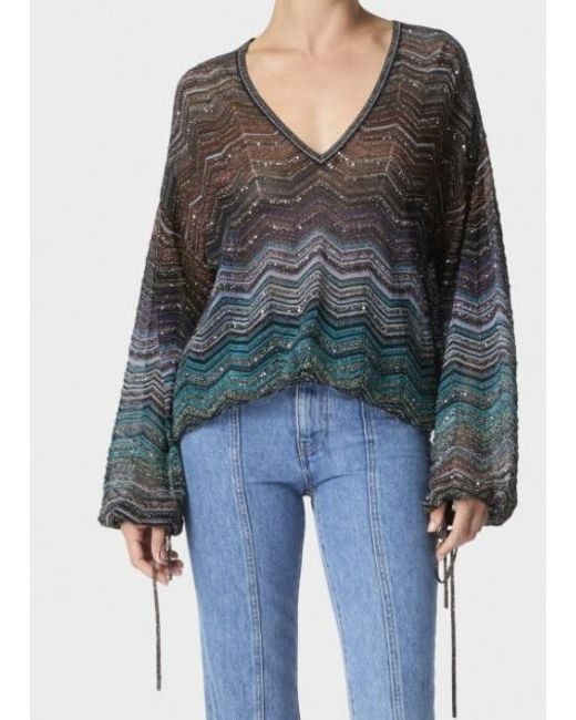 Missoni Blue Chevron V-Neck Top