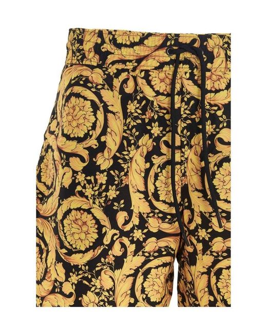Versace Yellow Barocco Printed Swim Shorts for men