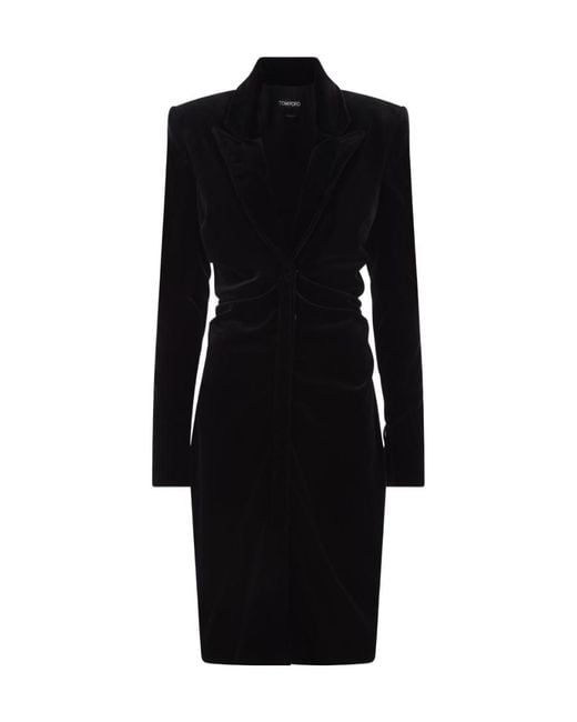 Tom Ford Black Plunging V-Neck Velvet Midi Dress