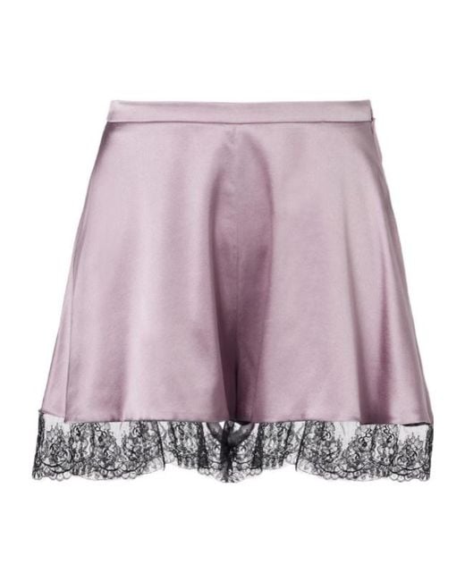 Nina Ricci Purple Lace-Trimmed Silk-Blend Satin Shorts