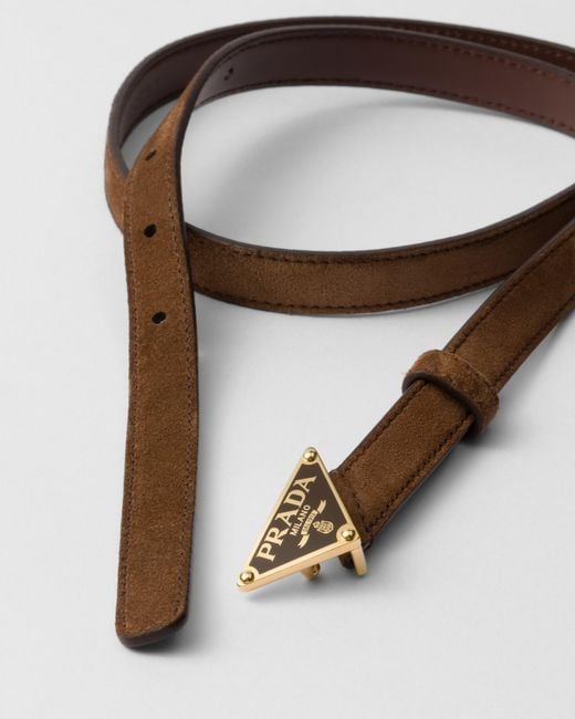 Prada Brown Logo Plaque Buckled Belt