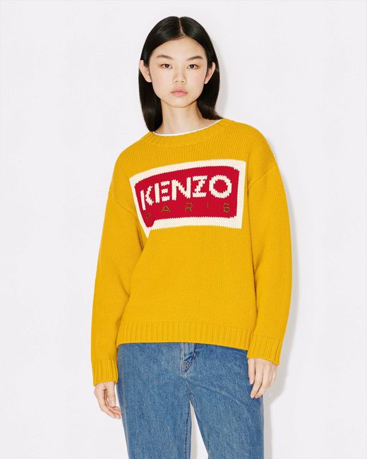 KENZO Yellow Logo Intarsia Crewneck Jumper