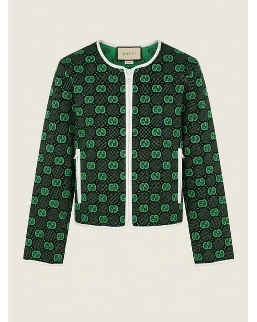Gucci Green Gg Jacquard Zipped Cardigan