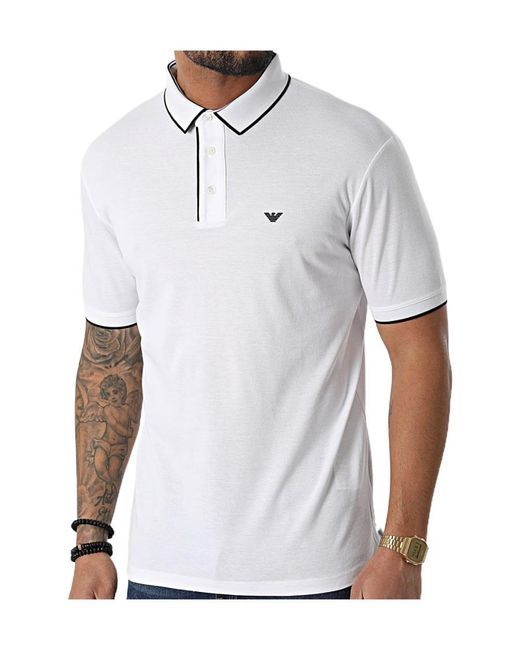 Emporio Armani White Logo Short-Sleeved Polo Shirt for men