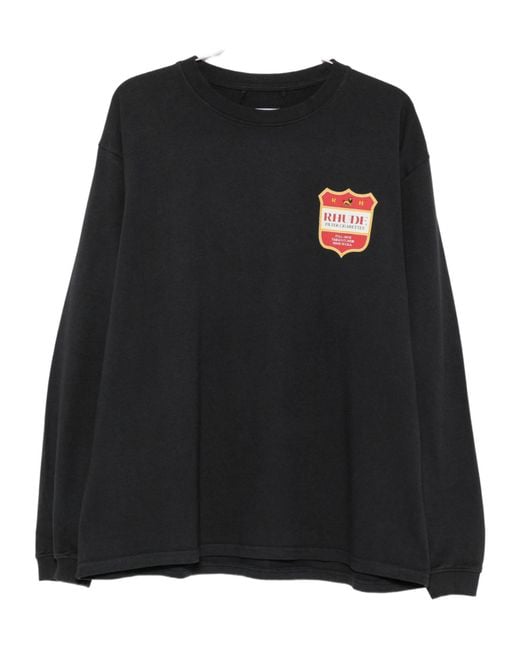 Rhude Black Logo Printed Crewneck Sweatshirt for men