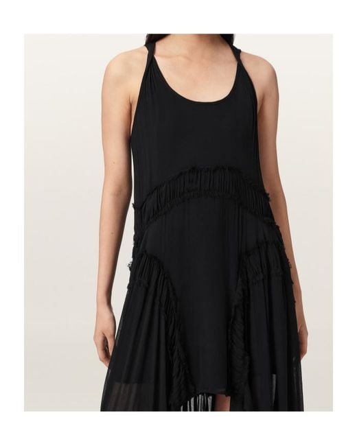 AllSaints Black Dorina Ruffled High-Low Maxi Dress