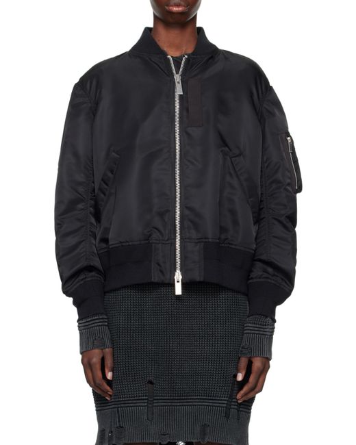 Sacai Black Zip-Up Bomber Jacket