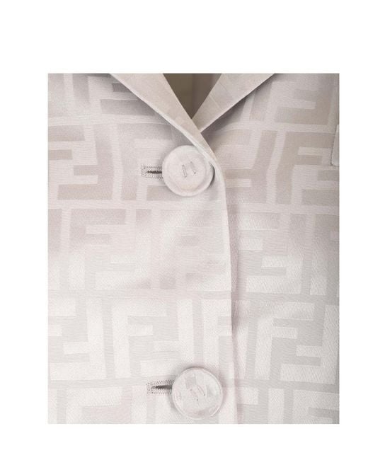 Fendi Gray Single-Breasted Ff Jacquard Satin Jacket