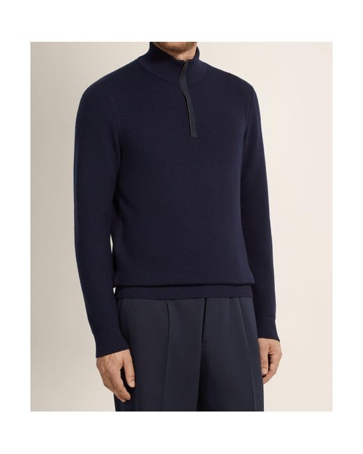 Zegna Blue Vellus Aureum Zip Mock Neck for men