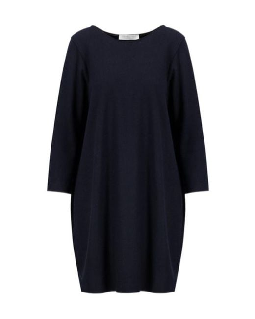 Harris Wharf London Blue Geometric Dress With Pockets Light Pressed Wool