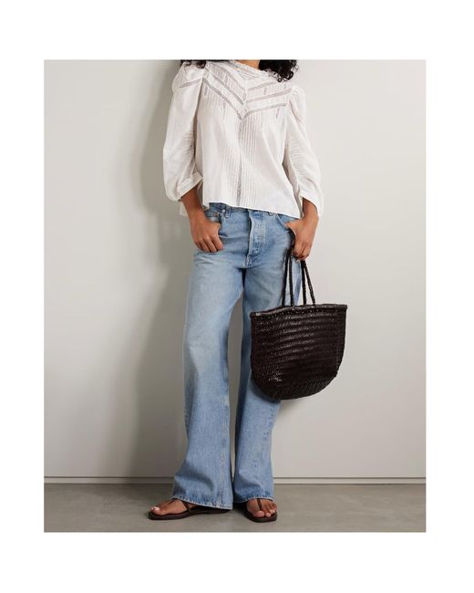 Doen White Adelphine Crochet-Trimmed Pintucked Organic Cotton-Voile Blouse