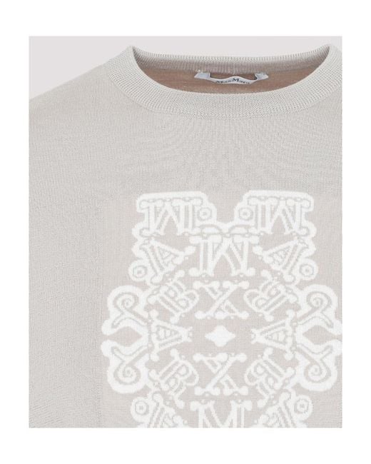 Max Mara White Logo Intarsia Crewneck Jumper