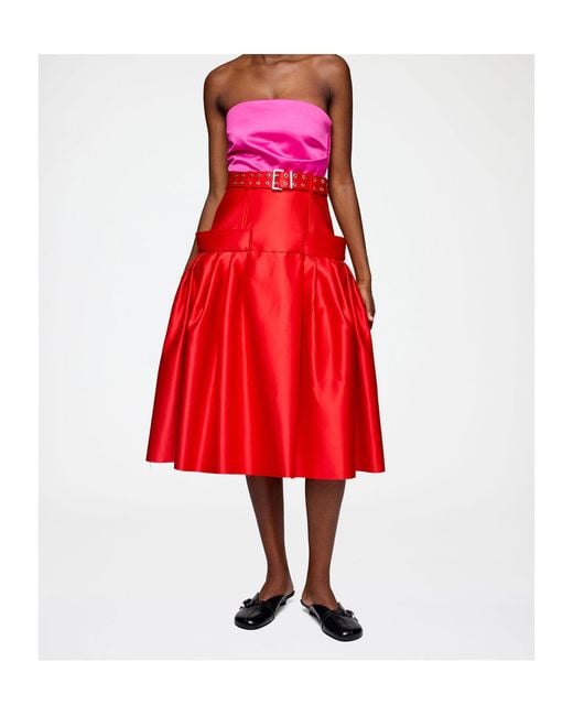 Ganni Red Duchesse Satin Skirt