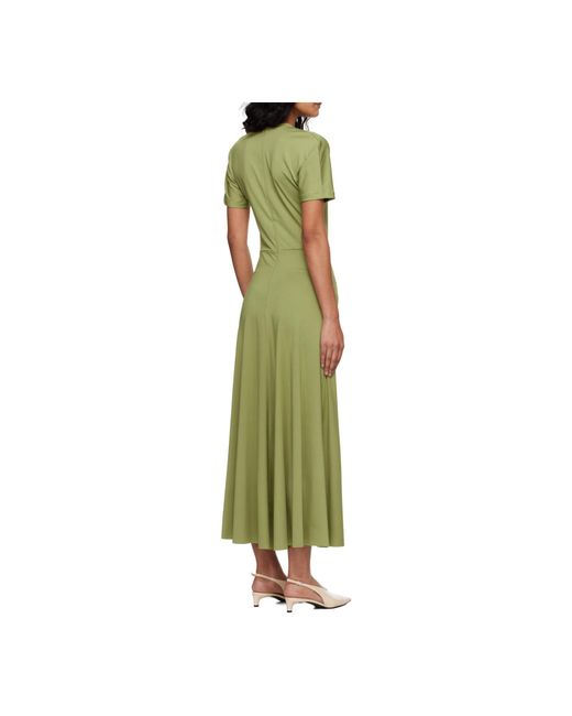 Victoria Beckham Green Gathered Waist Midi Dress With Knotted Detail