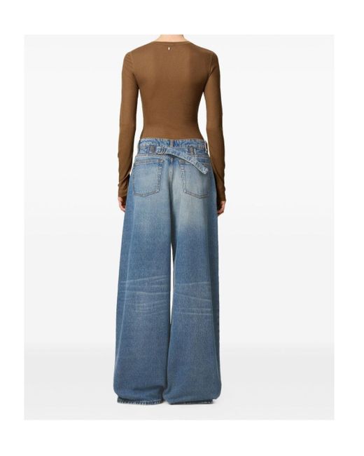 AMI Blue Cotton Super Wide-Leg Jeans