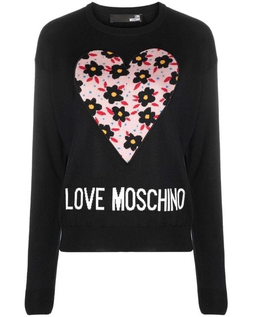 Moschino Black Floral-Print Knitted Jumper