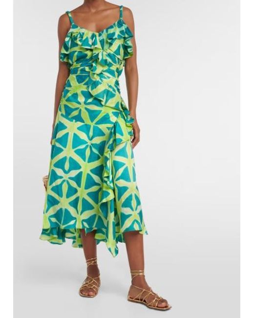 Ulla Johnson Green Zoya Printed Midi Dress