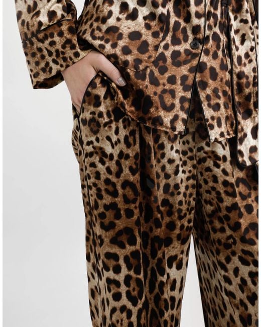 Dolce & Gabbana Brown Leopard Print Pajama Pants