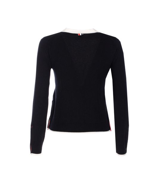 Thom Browne Blue V-Neck Knitted Cardigan