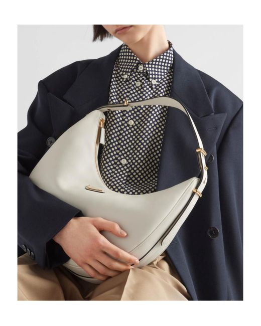 Prada Gray Arqué Zip-Up Large Shoulder Bag